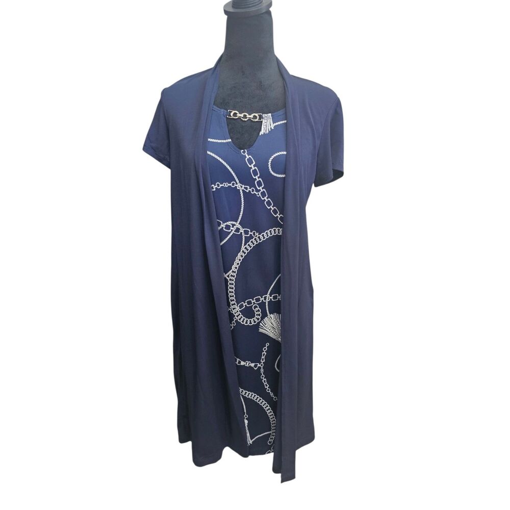 Stella & Julie Dress with Built in Jacket Navy Blue Keyhole 4